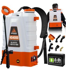 PetraTools HD4000 Battery Powered Backpack Sprayer, 6 Hr Runtime, 6 Nozzles Electric Sprayer for Lawn & Garden w/ Battery Meter, Adjustable 90 PSI & P