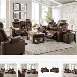 The Man-Den Mahogany Power Reclining Living Room Set ( sectional couch sofa loveseat recliner options