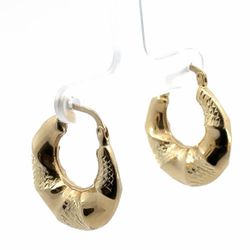 Woman’s Ladies 14k Yellow Gold 1” Inch Shrimp Style Diamond Cut Hoop Earrings GP3102552