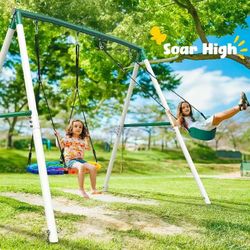 7.5ft Tall Swing Sets for Backyard, 500lbs Heavy Duty Swing Set for Kids and Adults with Spider Swin