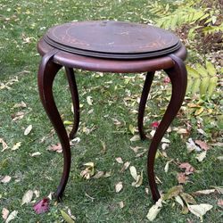 Victorian Inlaid Mahogany Side Table with Queen Anne Style Legs