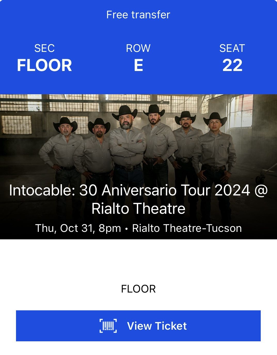 Intocable Concert Ticket Free Single 