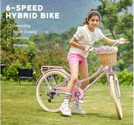 😀 Glerc 20  Inch 6-Speed Girls Bike for Over 6 Years Old Kids Shimano Derailleur, Wicker Basket, Fender, Hybrid City Bicycle, Beach Cruiser Bike, cle