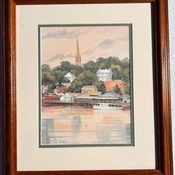 MARY ELLEN GOLDEN Hand Signed Downtown Wilmington, NC Lithograph - 17"x 19.75"