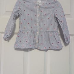 Carter's Blue and Red Striped Button Down Shirt  Girls Size 24 Months