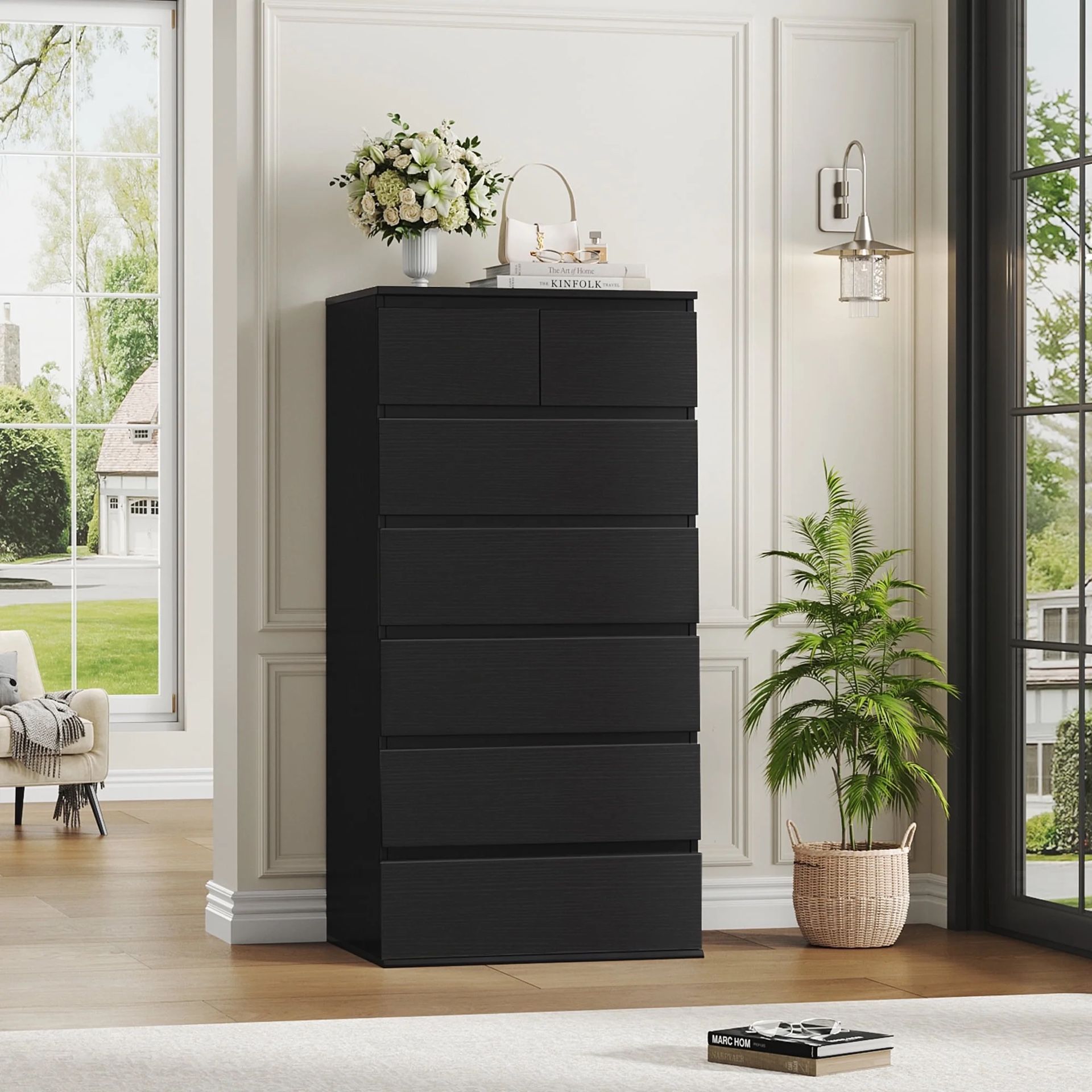 7 Drawer Dresser for Bedroom, Modern Tall dresser Chest of Drawers for Living Room, Black
