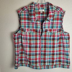 Christopher and Banks Plaid Lightweight Colorful Vest Women's Size XL 