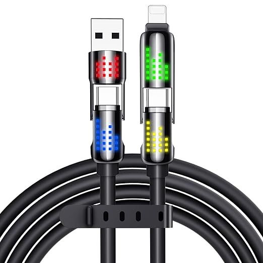 MAGIC JOHN 240W 4-in-1 Fast Charging Cable - Silicone, Durable, & RGB Lighting 4ft
