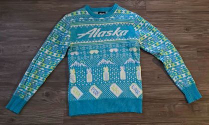 Alaska Airlines 2018 Ugly Holiday Sweater Blue Fair Isle Crewneck Size Medium M
