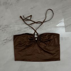 Brown halter tied crop top 
