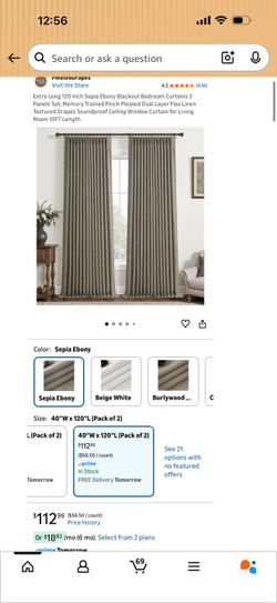 Extra Long 120 Inch Sepia Ebony Blackout Bedroom Curtains 2 Panels Set