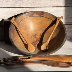 Hand-Carved Wooden Serving Bowl & Utensils – Made in South Africa