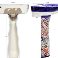 Porcelain Talavera Style Pedestal Hand painted Porcelain Pedestal Talavera Style