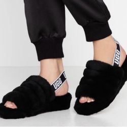 Ugg Yeah Fluff Black Slippers Slides Women’s Size 7
