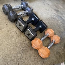 Three sets of 5 Pound Dumbbells 
