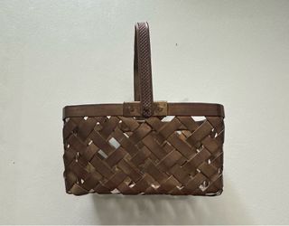 Small vintage brass lattice weave basket