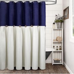 Navy & Cream Color Block Shower Curtain