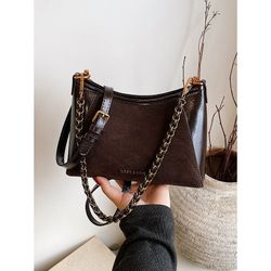 Vintage Exquisite Underarm Baguette Bag | 2025 New Model Large-Capacity Fashionable Versatile Crossbody Handbag, Faux Leather, Solid Color, with Buckl