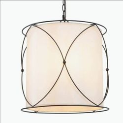 LNC Halimeda 3-Light 13" Matte Black Chandelier, Fabric Drum