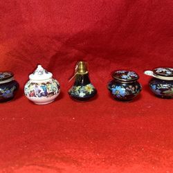 Set of 5 1.5-2.5 Inch 1 Oil/Perfume & 4 Cream 24k Gold Ceramic Vase Collectibles (read description)