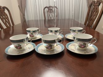 6-Piece Vintage Eden Japan Iridescent Lusterware Tea Cup & Saucer Set