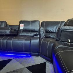 Black Leather Gel Power Reclining Led Sectional 