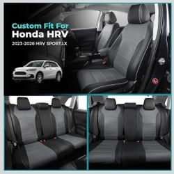 (Brand New in Box)  HRV Seat Covers for Honda HRV Sport,LX 2023 2024 2025 2026 1:1 Custom Leather Car Seat Cover Full Set Waterproof - BlackGrey /A6-C