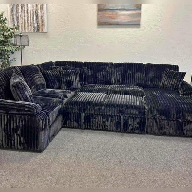 Extra large Black Jumbo corduroy sectional pull out sofa bed sleeper sofa