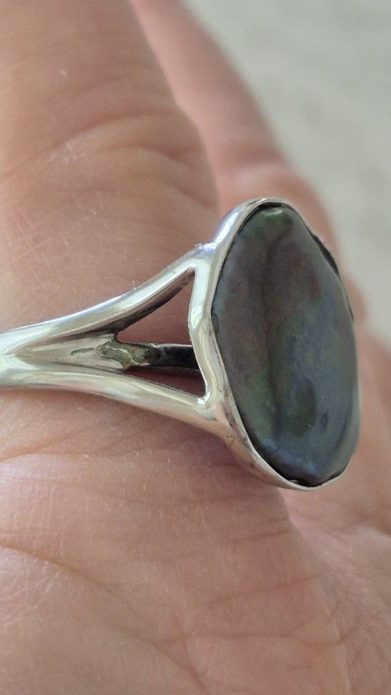 Vtg.Rare Vintage HONORA STERLING SILVER GENUINE BLACK PEARL RING- SZ6
