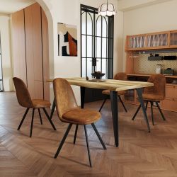 Homy Casa Lancelot 5 Piece Dining Table Set 63” Walnut Table with 4 Sunflower Upholstered Chairs,Brown