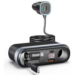 Car Charger Adapter with LED Voltage Display,5FT Extension Cord, 7 in 1 295w