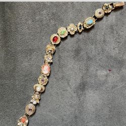 Gorgeous vintage whimsical Goldette Victorian Revival slide charm bracelet