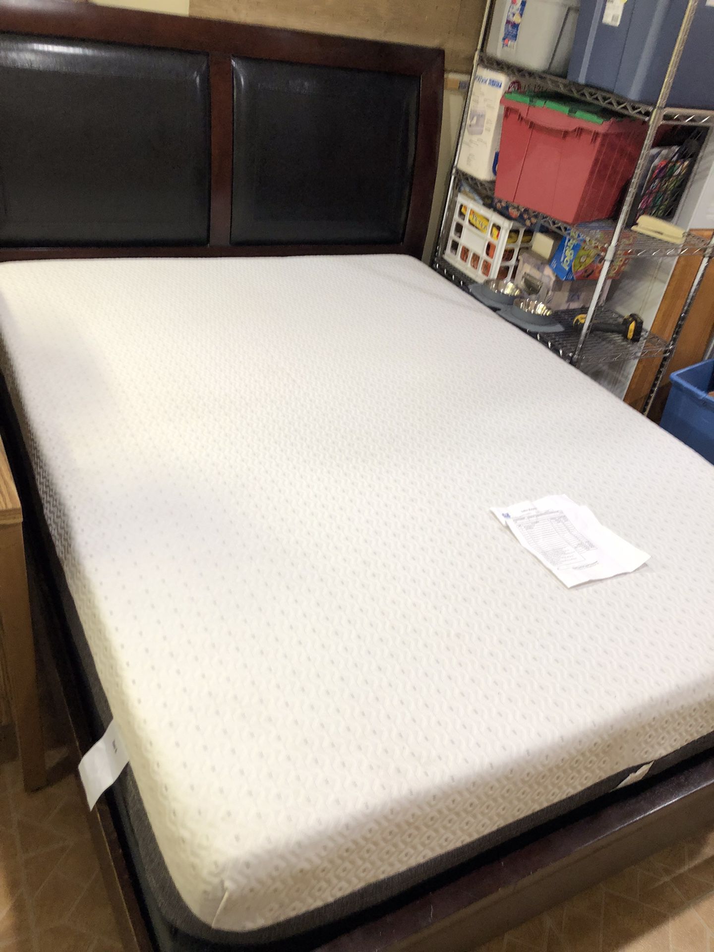 Queen mattress set with upholstered bed frame