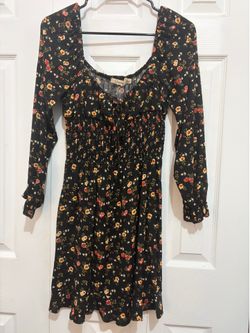 Liberty Dress - Long Sleeved Sundress with Orange and Yellow Flowers (S)