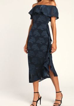 Pretty Perfect Navy Floral Burnout Off-The-Shoulder Midi Dress