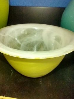 green and white art glass bowl