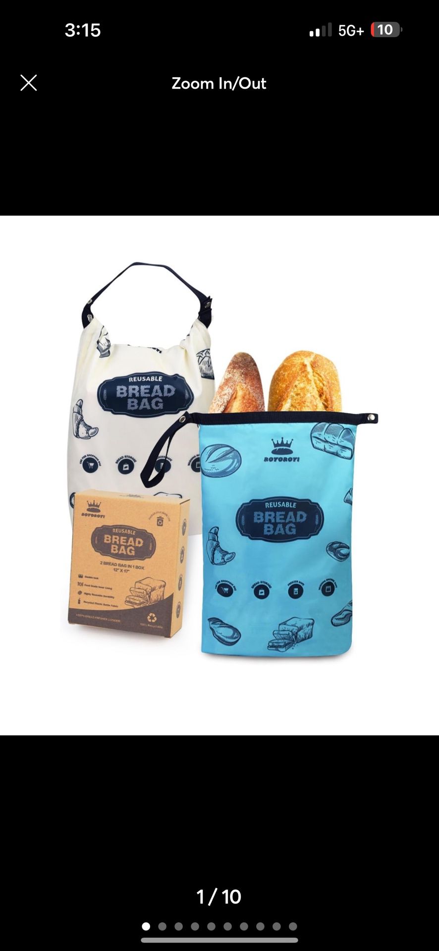 2 Pack Reusable Bread Bag,Freezer Bread Storage Bag,Waterproof Zipper