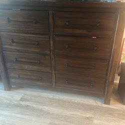 Ashley Furniture 8-Drawer Dresser  With Matching Night Stand - Dark Wood Finish - Excellent Condition