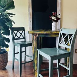 Counter Height Wood Chairs, Set Of 2 Teal Color