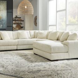 Lindyn Ivory Cord U Shape Sectional Sofa Couch