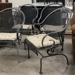 Set Of 4 Outdoor Patio Wrought Iron Chairs Back Coil Spring Chair With Cushions 