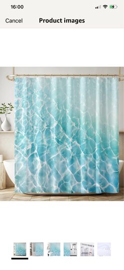 Beach Ocean Shower Curtain Blue Coastal Nautical Ocean Wave Modern Abstract Art Print Waterproof Bath Curtain for Bathroom Decor with 12 Hooks 66x72 I