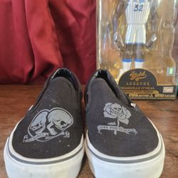 Vans Black Slip-On Shoes Black No Bones About It Love You To Death Skull US Men's 8.5 Women's 10