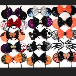 Halloween Jack Minnie Mouse Ears, Cosplay villans evil queen Mickey Minnie ears, nightmare before Christmas ears.  Halloween boy Mickey Ears