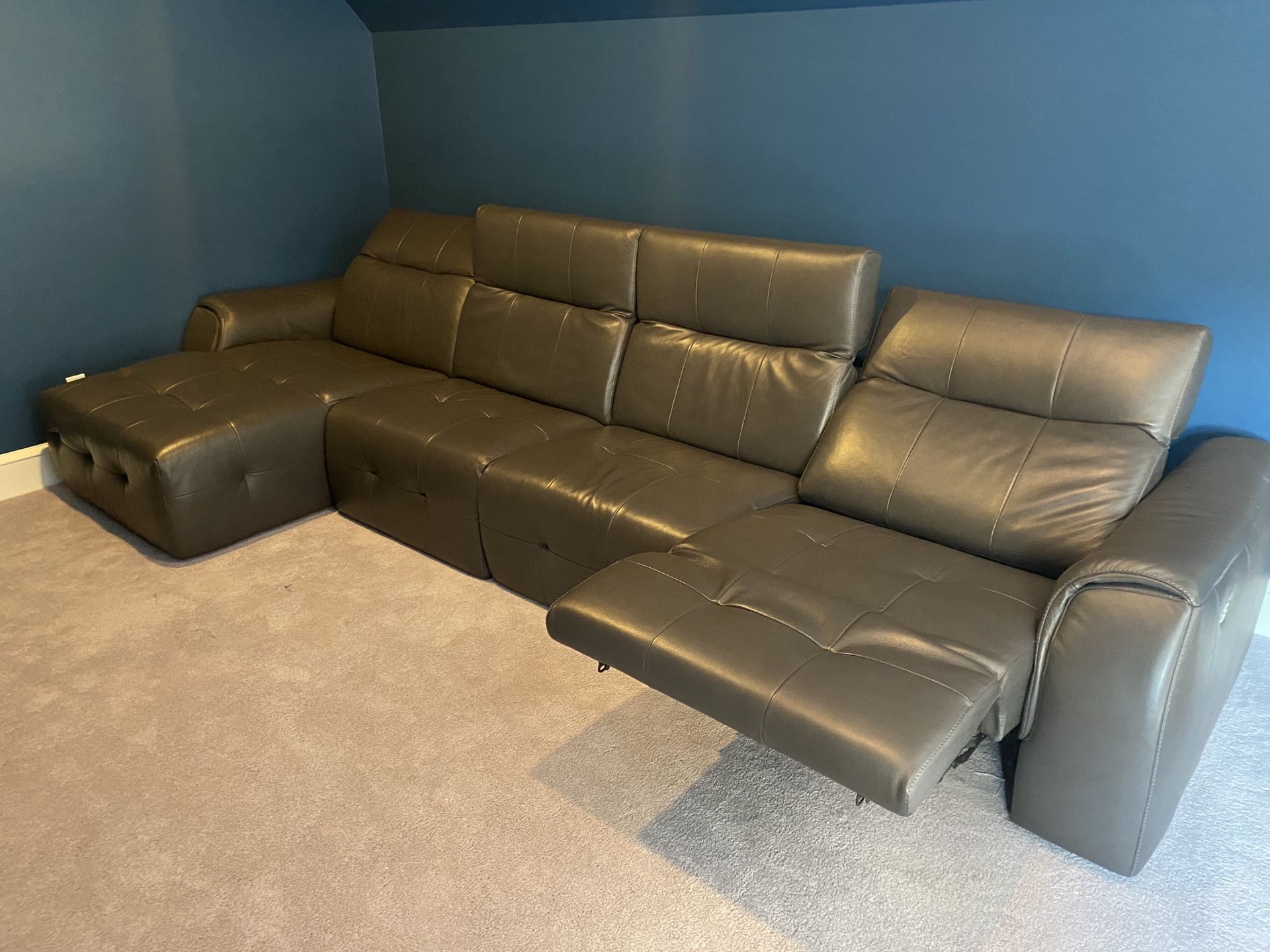 Leather sofa w 3 recliners and chaise