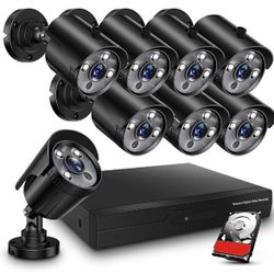 8CH 1080P Wired Security Camera System with 1TB Hard Drive, 8pcs HD Outdoor Home Surveillance Cameras Night Vision Remote Access Motion Alert