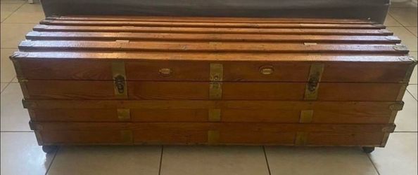 MidCentury Wood Rolling Chest Storage Trunk