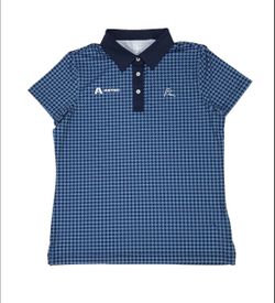 Rhoback Polo Shirt Womens Medium M Blue Houndstooth Short Sleeve Golf Stretch