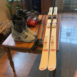 Vintage Olin Skis,boots,ski Poles  And Bag 