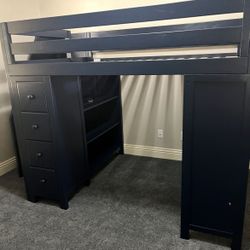 Loft Bed With Stairs, Desk And Shelves